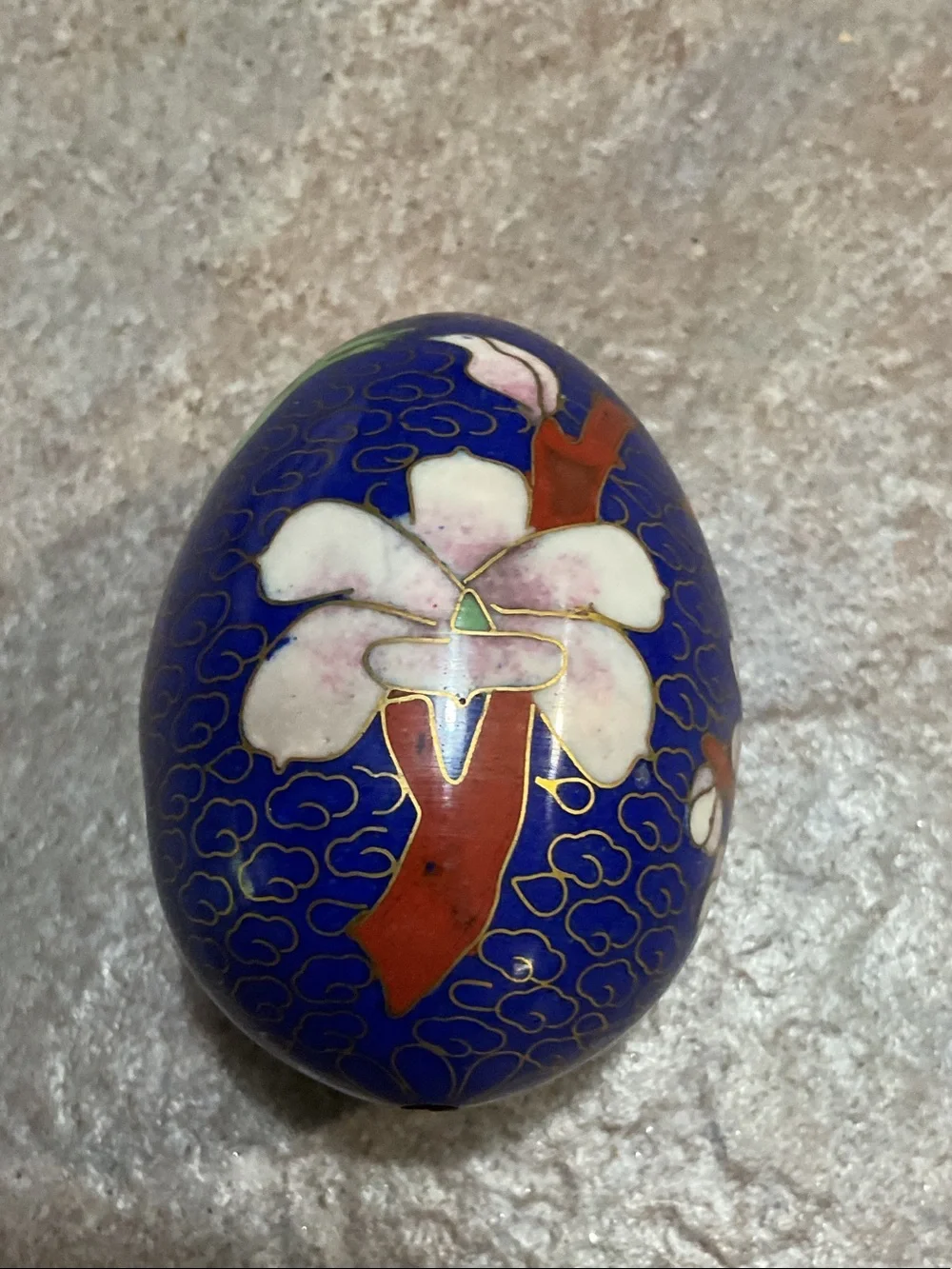 Handmade Cloisonné Floral Egg Accent - Blue and Teal